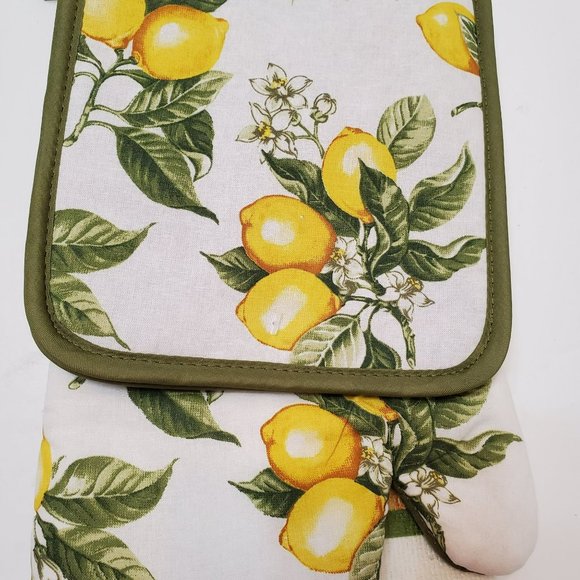 Lemon decor Kitchen Set, 5-pc, Towels Potholders Mitt, Green Yellow NWT - Picture 2 of 5